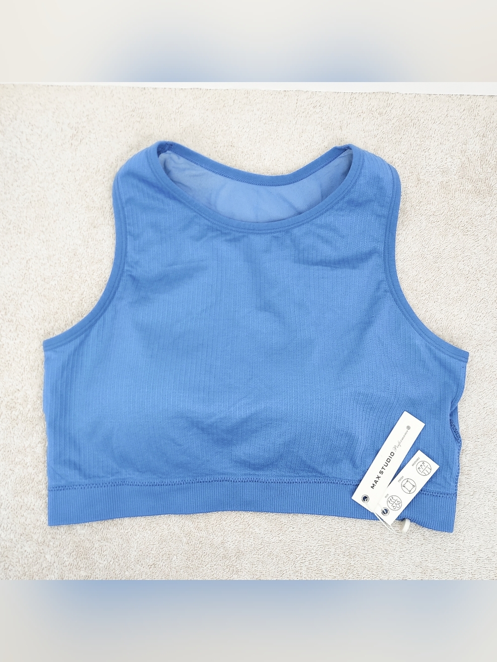 Max Studio Activewear Blue Ribbed High-Neck Sports Bra NWT Women's Size L/XL NWT